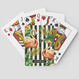 Vintage Retro Stripes Flamingo Playing Cards
