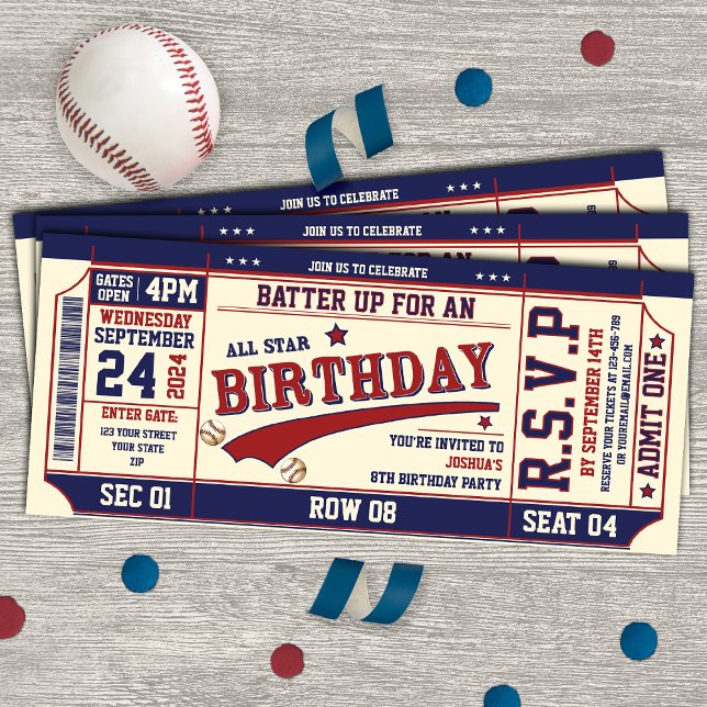 Vintage Retro Style Baseball Ticket Birthday Party Invitation (Creator Uploaded)