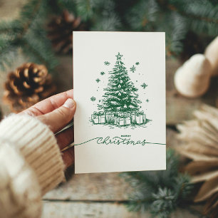 Vintage Retro Style Christmas Tree Minimalist Holiday Card