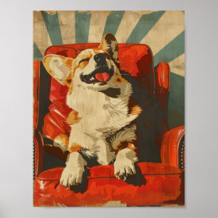 Vintage Retro Style Corgi Poster Illustration