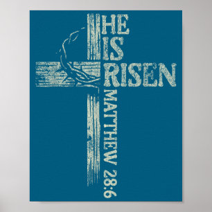 Vintage Retro Style Cross He Is Risen Jesus Christ Poster