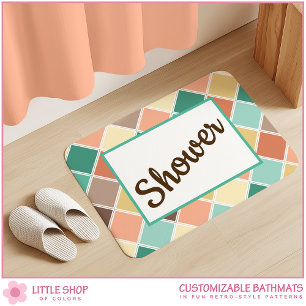 Vintage Retro-Style Diamond Pattern Customizable Bath Mat