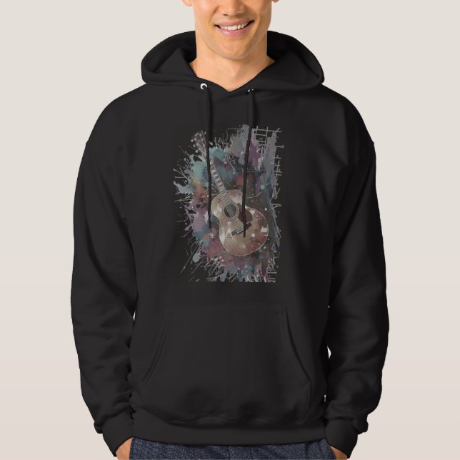 Vintage Retro Style Guitar Music Lover's Art Hoodie (Front)