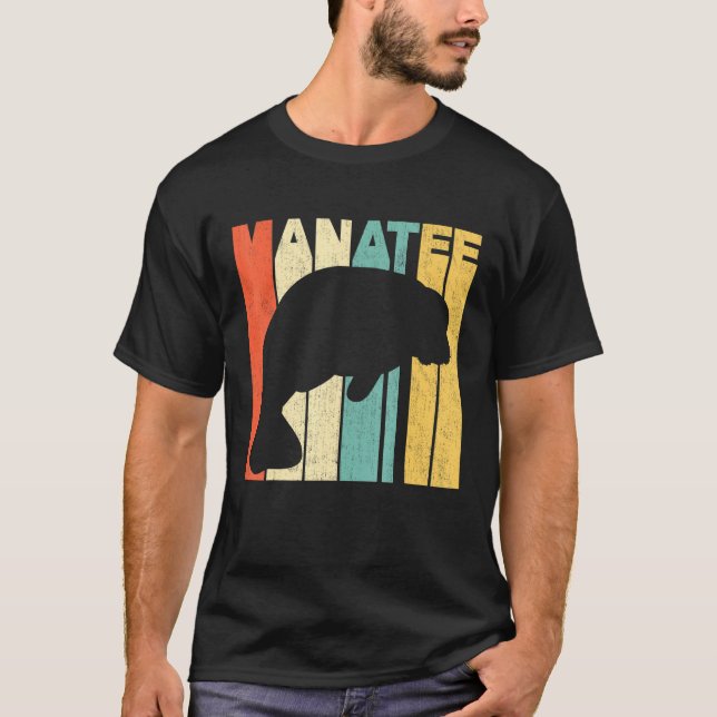 Vintage Retro Style Manatee Silhouette T-Shirt (Front)