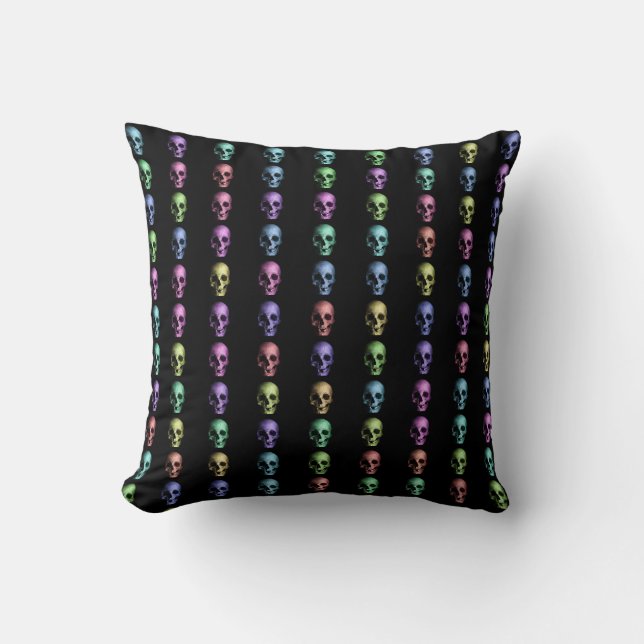 Vintage retro style Skull Happy Halloween Cushion (Front)