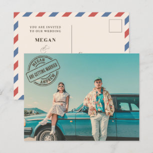 Vintage retro stylist photo wedding postcard