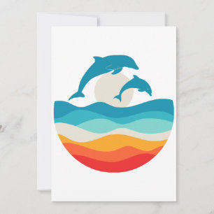 Vintage Retro Summer Time Beach Dolphin Invitation