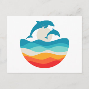 Vintage Retro Summer Time Beach Dolphin Postcard