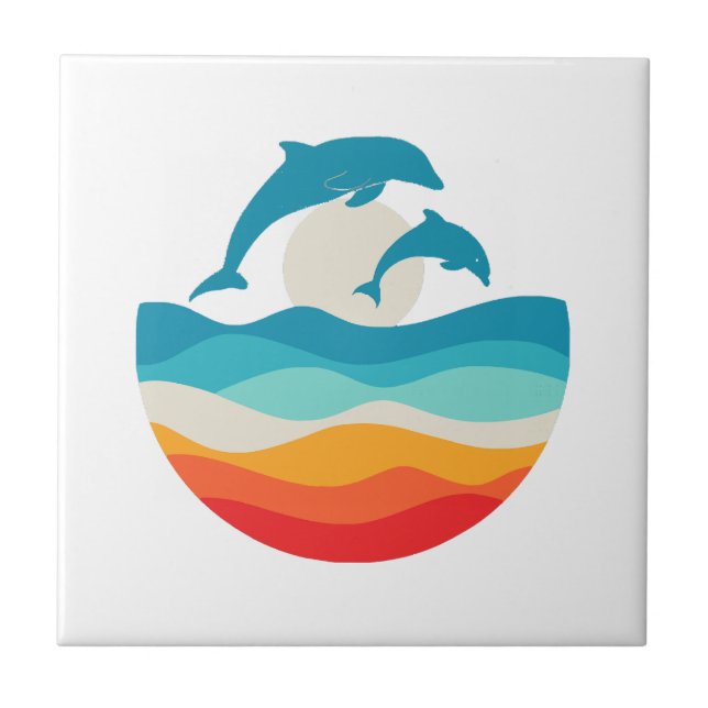 Vintage Retro Summer Time Beach Dolphin  Tile (Front)