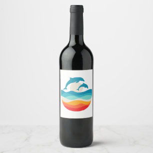 Vintage Retro Summer Time Beach Dolphin Wine Label