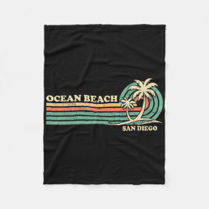 Vintage Retro Summer Vacation San Diego Ocean Beac Fleece Blanket
