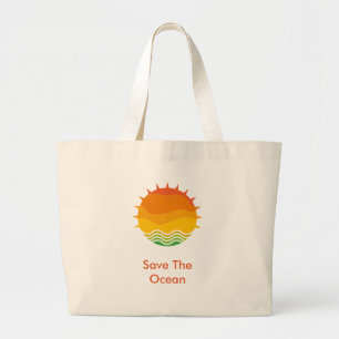 Vintage Retro Sun and Sea Waves Graphic Large Tote Bag