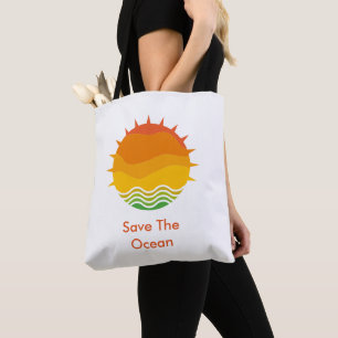 Vintage Retro Sun and Sea Waves Graphic Tote Bag