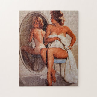 Vintage Retro Sun Tan Pinup girl Jigsaw Puzzle