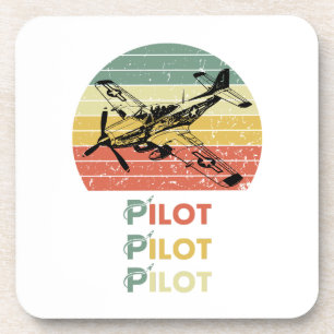 Vintage Retro Sunset, Aeroplane Pilot,Cool Aviatio Coaster