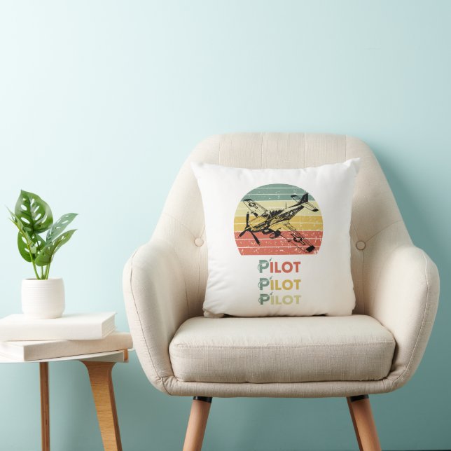Vintage Retro Sunset, Aeroplane Pilot,Cool Aviatio Cushion (Chair)