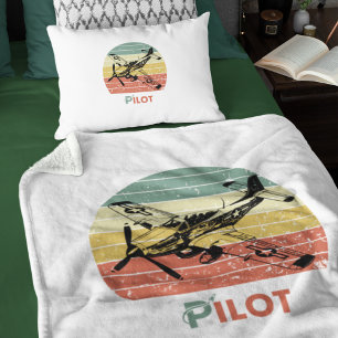 Vintage Retro Sunset, Aeroplane Pilot,Cool Aviatio Fleece Blanket