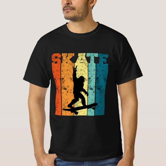 vintage retro sunset bigfoot skateboarding skater T-Shirt (Front)