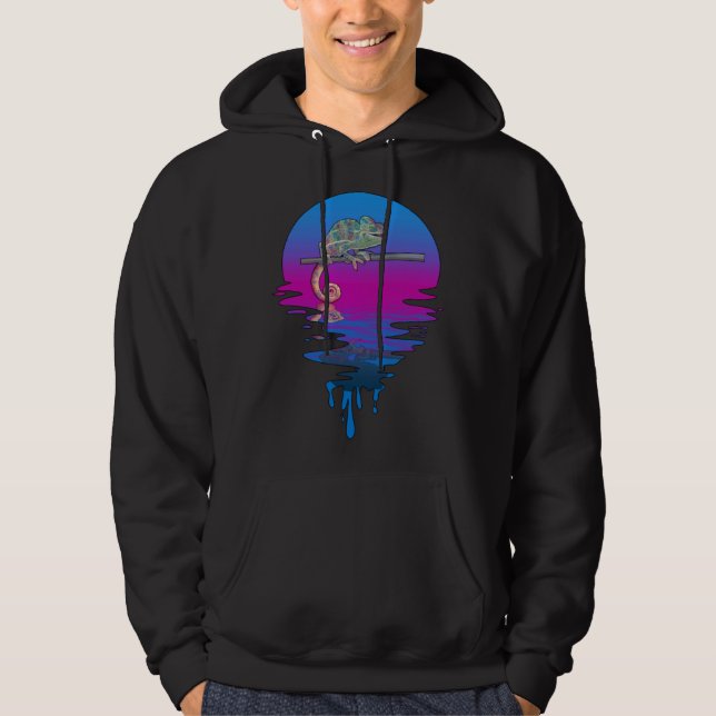 Vintage Retro Sunset Chameleon Hoodie (Front)