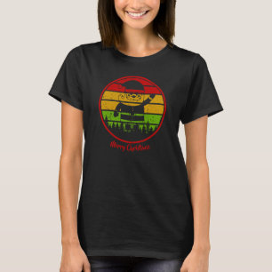 Vintage Retro Sunset Christmas Santa Hat Beard T-Shirt