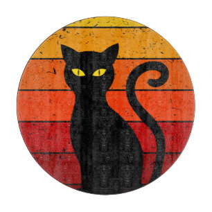 Vintage Retro Sunset Halloween Black Cat I Cutting Board