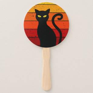 Vintage Retro Sunset Halloween Black Cat I Hand Fan