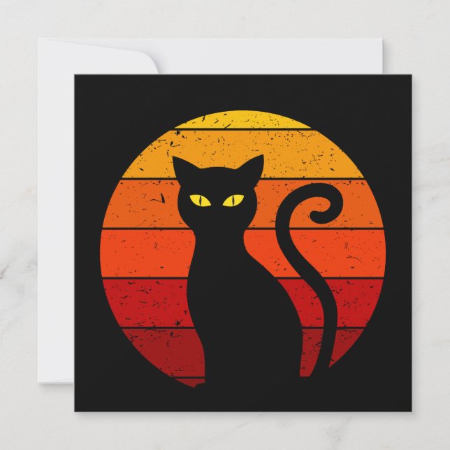 Vintage Retro Sunset Halloween Black Cat I Invitation (Front)