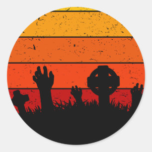 Vintage Retro Sunset Halloween Cemetery I Classic Round Sticker