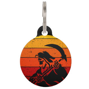 Vintage Retro Sunset Halloween Reaper I Pet Tag