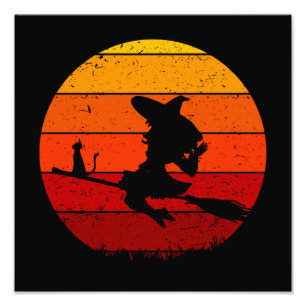 Vintage Retro Sunset Halloween Witch I Photo Print