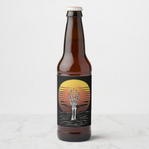 Vintage Retro Sunset Halloween Zombie Hand Scary Beer Bottle Label