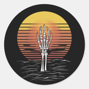 Vintage Retro Sunset Halloween Zombie Hand Scary Classic Round Sticker