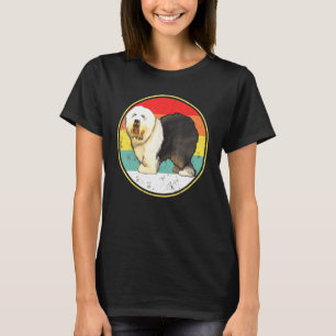 Vintage Retro Sunset Old English Sheepdog Dog T-Shirt