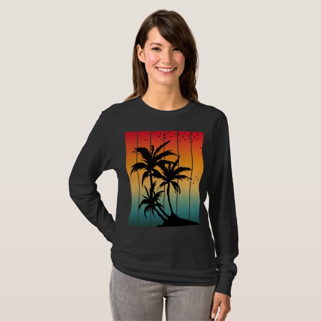 VINTAGE RETRO SUNSET PALM TREES T-Shirt (Front Full)