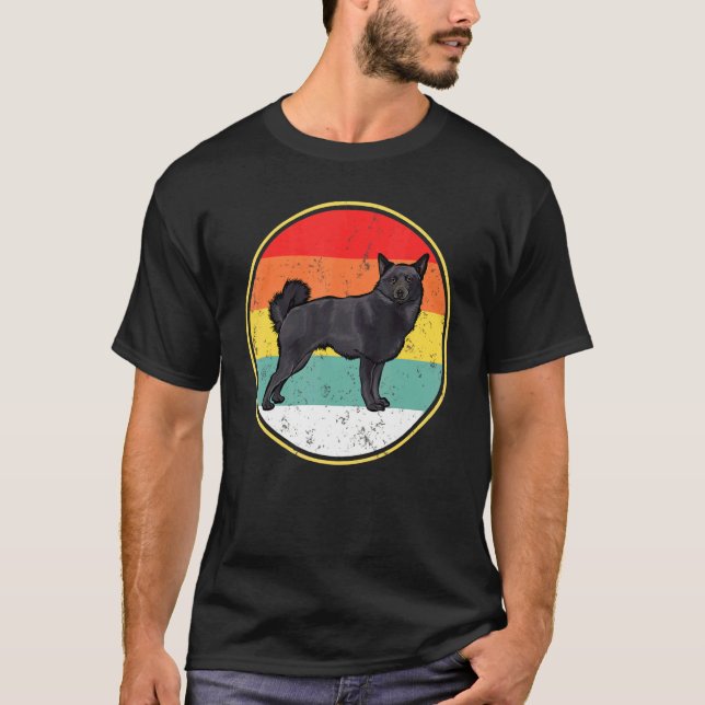 Vintage Retro Sunset Schipperke Dog T-Shirt (Front)