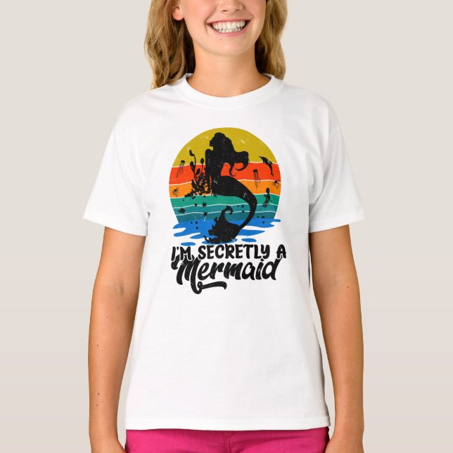 Vintage Retro Sunset Secretly A Mermaid  T-Shirt (Front)