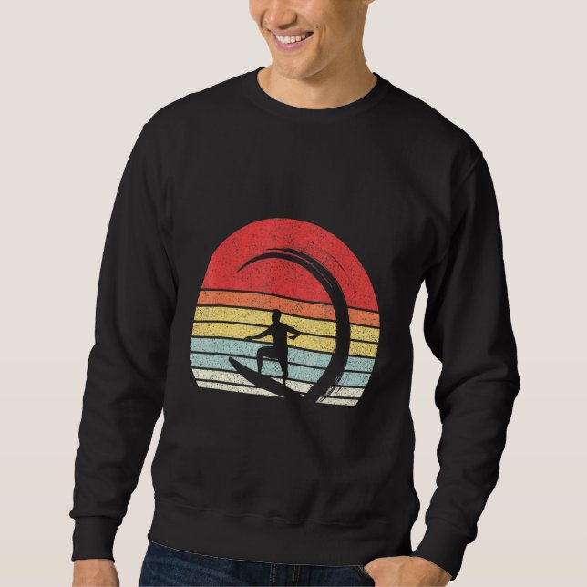 Vintage Retro Surfer Wave Surfing Surf Beach Sweatshirt (Front)