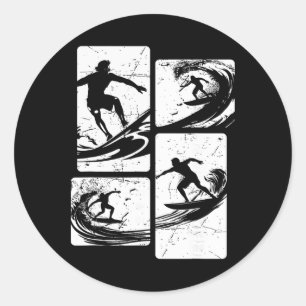 Vintage Retro Surfing Sunset Classic Round Sticker