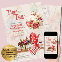 Vintage Retro Tea Party Red Polkadot Birthday     