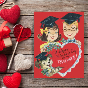 Vintage Retro Teacher Valentine's Day Holiday Postcard