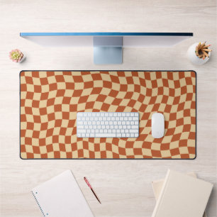 Vintage Retro Terracotta Wavy Chequered Pattern Desk Mat