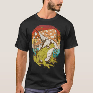Vintage retro toad under a mushroom forest cottage T-Shirt