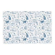 Vintage Retro Toile Pattern Cat Catnip White Blue