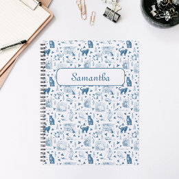 Vintage Retro Toile Pattern Cat Catnip White Blue Planner