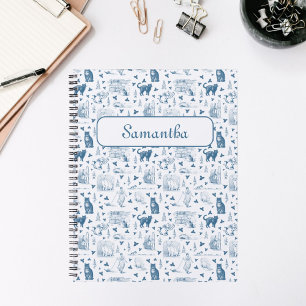 Vintage Retro Toile Pattern Cat Catnip White Blue Planner