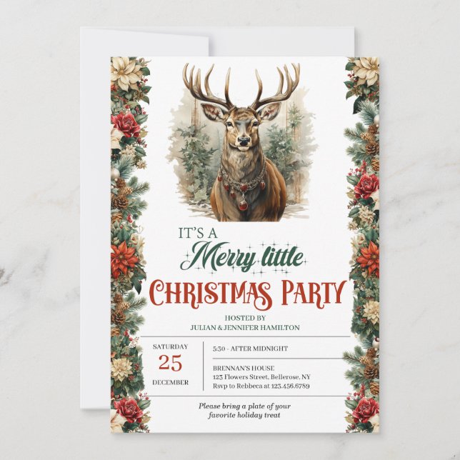 Vintage retro traditional Christmas reindeer Invitation (Front)