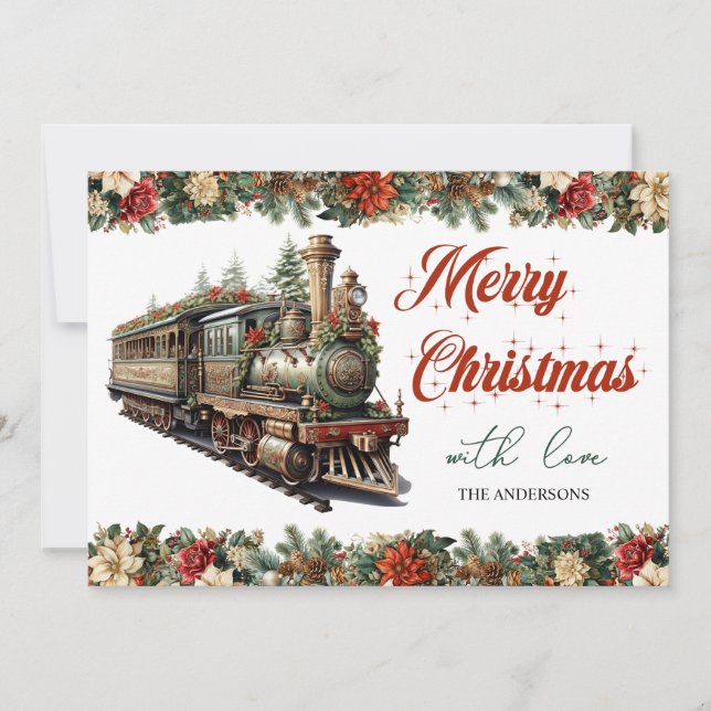 Vintage retro traditional classic Christmas train Holiday Card (Front)