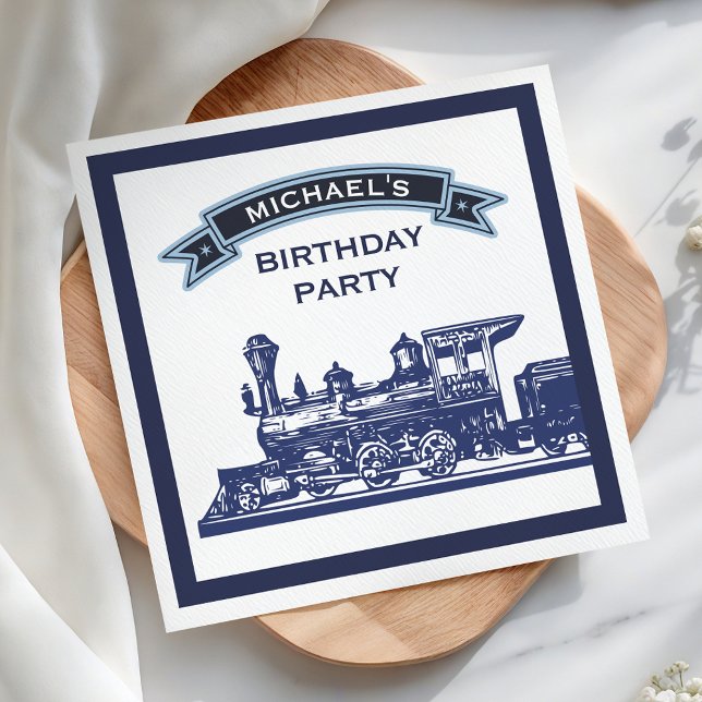 Vintage Retro Train Kids Birthday Party Paper Napkin (Creator Uploaded)