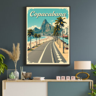 Vintage Retro Travel Poster - Copacabana Beach