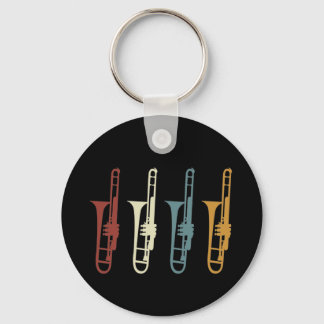 Vintage Retro Trombone & Trombonist Key Ring